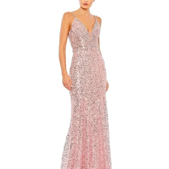 (89) ❤️ BNWT MAC DUGGAL EMBELLISHED PLUNGE NECK SLEEVELESS TRUMPET GOWN #68… - Picture 3 of 11